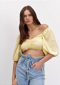 Blusa Cropped Manga Média Ampla