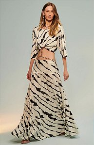 Conj. blusa torção costas e saia longa ikat