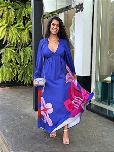 VESTIDO LONGO MANGA AQUARELA