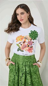 BLUSA T-SHIRT MANGA CURTA ESTAMPA FLORES