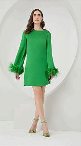 VESTIDO CURTO MANGA LONGA PLUMAS