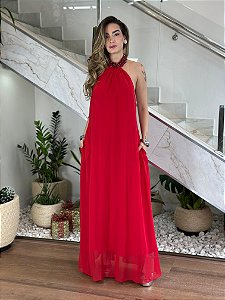 VESTIDO LONGO GOLA BORDADA