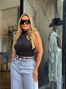 BLUSA FEMININA GOLA ALTA COM FRANZIDOS
