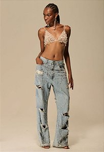 CALÇA JEANS BORDADO CRISTAL
