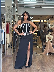 CONJ. CORSELET BORDADO E SAIA