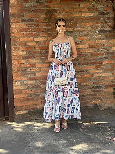 VESTIDO LASTEX TROPICAL VINTAGE