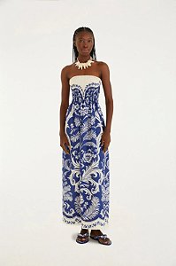 VESTIDO MIDI SEM ALÇA SANTORINI