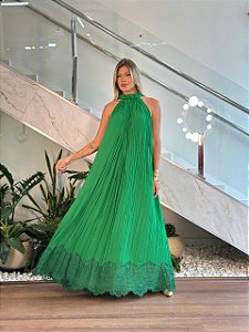 VESTIDO TARQUINADO PESCOÇO TRANCADO E RENDA BARRA