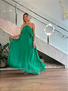 VESTIDO LONGO SEM MANGA COM BABADOS