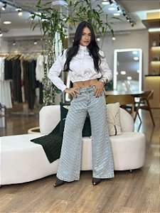 CALÇA WID LAG BORDADA CORRENTE