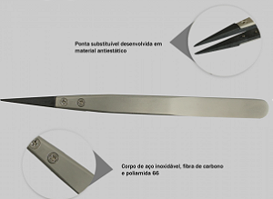 Pinça Antiestática 2 PONTAS RETA E CURVA JAKEMI