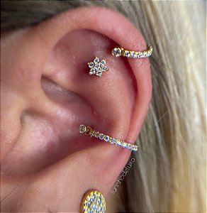 Piercing Hélix ou Conch Argolinha Dupla Cravejada - 100% em