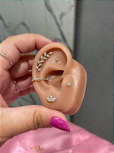Piercing ramo folha ouro 18k / 10 zirconias