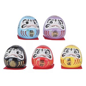 Kit com 5 Daruma Colorido em Porcelana (5cm)