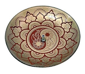 Incensário Redondo Yin Yang Vermelho e Dourado em Vidro (13cm)