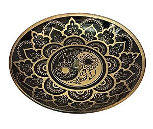 Incensário Redondo Yin Yang Preto e Dourado em Vidro (13cm)