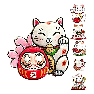 Manekineko e Daruma Imã de Geladeira em Resina (7cm)