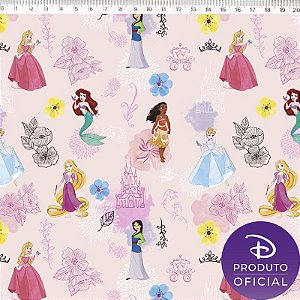 Tecido Tricoline Digital Coleção Disney - Princesas com Flores