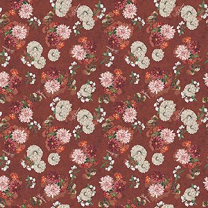 Tecido Tricoline Digital Coleção Exclusiva Bellopano - Floral Marrom