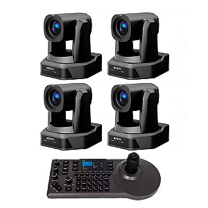 Kit com 4 Câmeras RP PTZ Full HD 1080p 30x (SDI-3G/HDMI/NDI/POE/IP/USB) AI Tracking e Controladora
