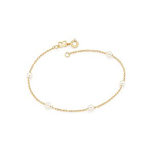 Pulseira Rommanel Pérolas Joias Feminina Fio Ouro 18k