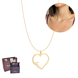 Conjunto Rommanel corrente feminino e pingente coração love