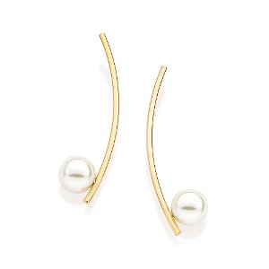 Brinco Rommanel Palito com Pérolas Sintéticas Ouro 18K 527209