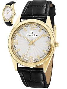 Relógio Champion Original Social Caixa Metal Pulseira Couro CN20168B