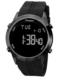Relógio Champion Original Digital Caixa Metal Pulseira Silicone preto