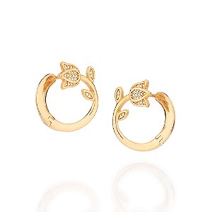 Brinco Rommanel Circular Flor Tulípa com Zircônias Ouro 18K
