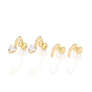 Kit Rommanel Brinco Meia Argola com Zircônias Ouro 18K