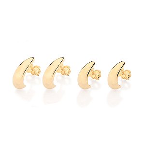 Kit Rommanel Brinco Argolas Abauladas Ouro 18K