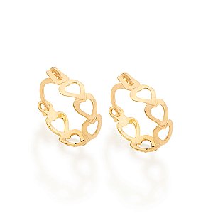 Brinco Rommanel Argola Corações Vazados Ouro 18K