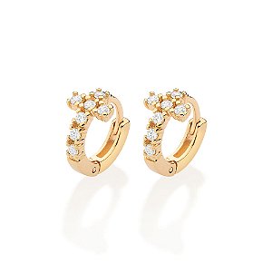 Brinco Rommanel Argola Cruz com Zircônias Ouro 18K