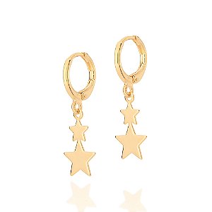Brinco Rommanel Argola com Estrelas Ouro 18K