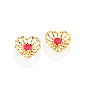 Brinco Rommanel Coração com Zircôna Ouro 18K