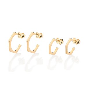 Kit Rommanel Brinco Meia Argola Angular Ouro 18K