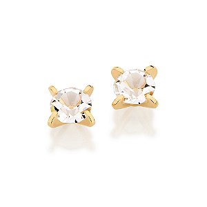 Brinco Rommanel Solitário com Zircônias Ouro 18K