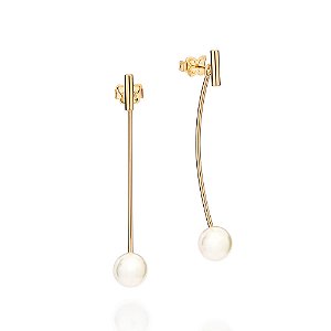 Brinco Rommanel Palito com Pérolas Ouro 18K
