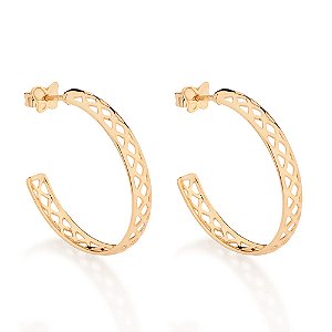 Brinco Rommanel Meia Argola Vazado Ouro 18K