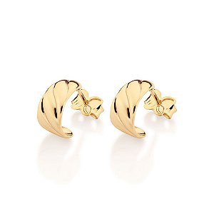 Brinco Rommanel Meia Argola Ondas Ouro 18K