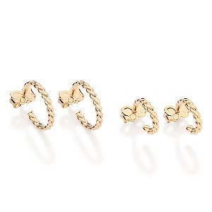 Kit Rommanel Brinco Meia Argolas Trançadas Ouro 18K