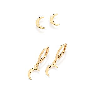 Kit Rommanel Brinco Argola Lua Ouro 18K