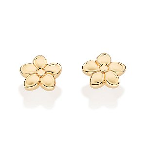 Brinco Rommanel Flor de Pluméria Ouro 18K