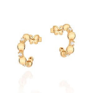 Brinco Rommanel Meia Argola com Zircônias Ouro 18K
