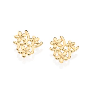 Brinco Rommanel Botão Flores Ouro 18K