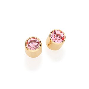 Brinco Rommanel Solitário com Cristais Ouro 18K