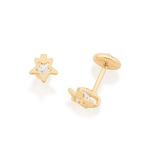 Brinco Rommanel Infantil Solitário com Cristais Ouro 18K
