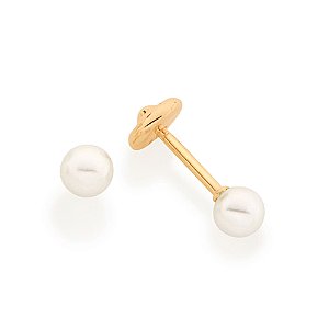 Brinco Rommanel Infantil Solitário com Pérolas Ouro 18K
