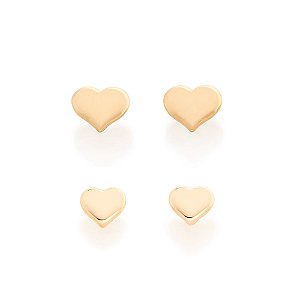 Kit Rommanel Brinco Corações Ouro 18K